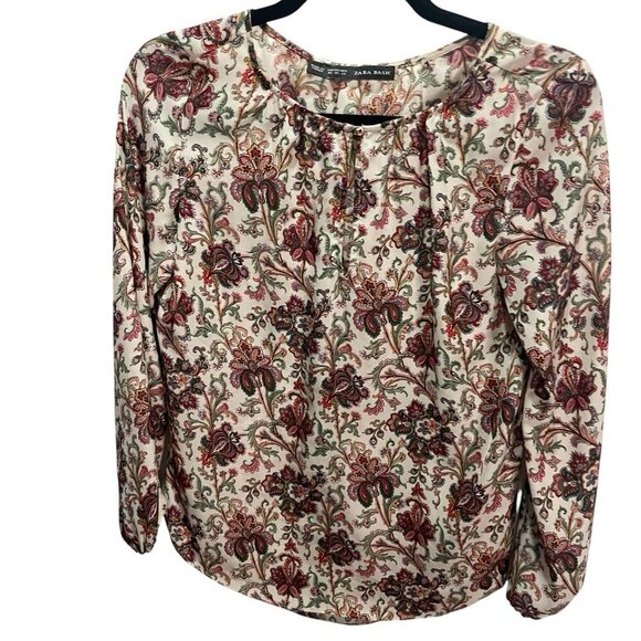Zara Multicolor Floral Print Blouse Top Size XS Filigree Paisley Floral Boho - Picture 1 of 5